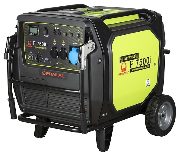 Pramac P7500i 7000W petrol inverter generator with electric start and transport wheels